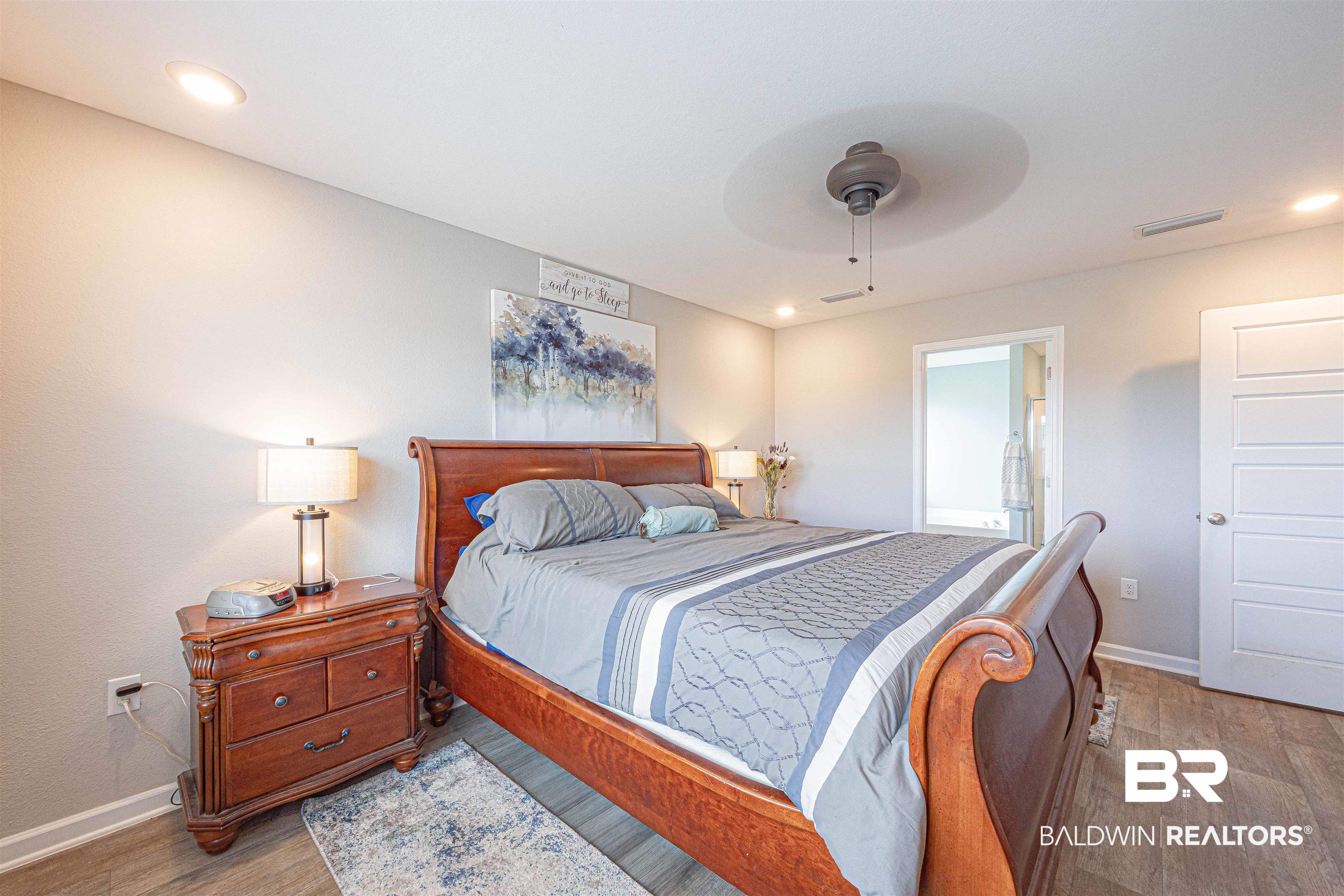14843 Forsythia Loop Silverhill, AL 36576 - Photo 24 of 51 Bedroom with connected bathroom, ceiling fan, recessed lighting, and wood finished floors