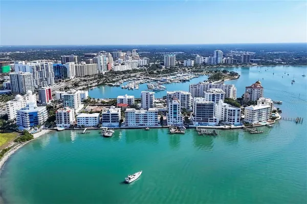 a view of a city and ocean view