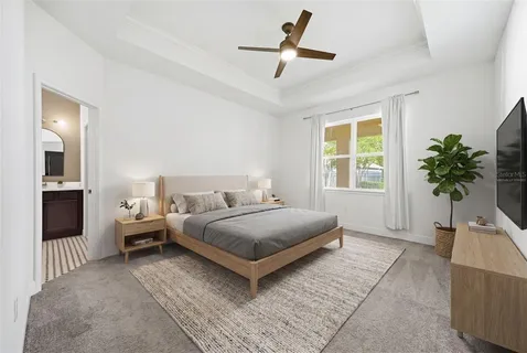 a living room with a bed furniture and a window