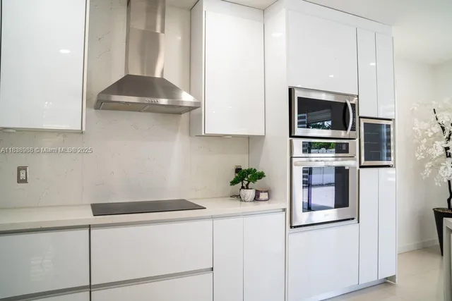a kitchen with stainless steel appliances white cabinets and a stove