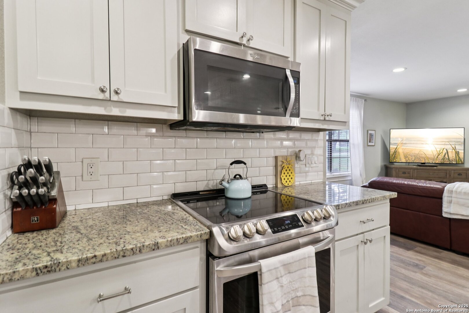 503 Mockingbird Lane Devine, TX 78016 - Photo 11 of 49 a kitchen with granite countertop a stove and a microwave