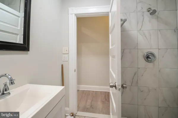 a bathroom with a sink and a shower