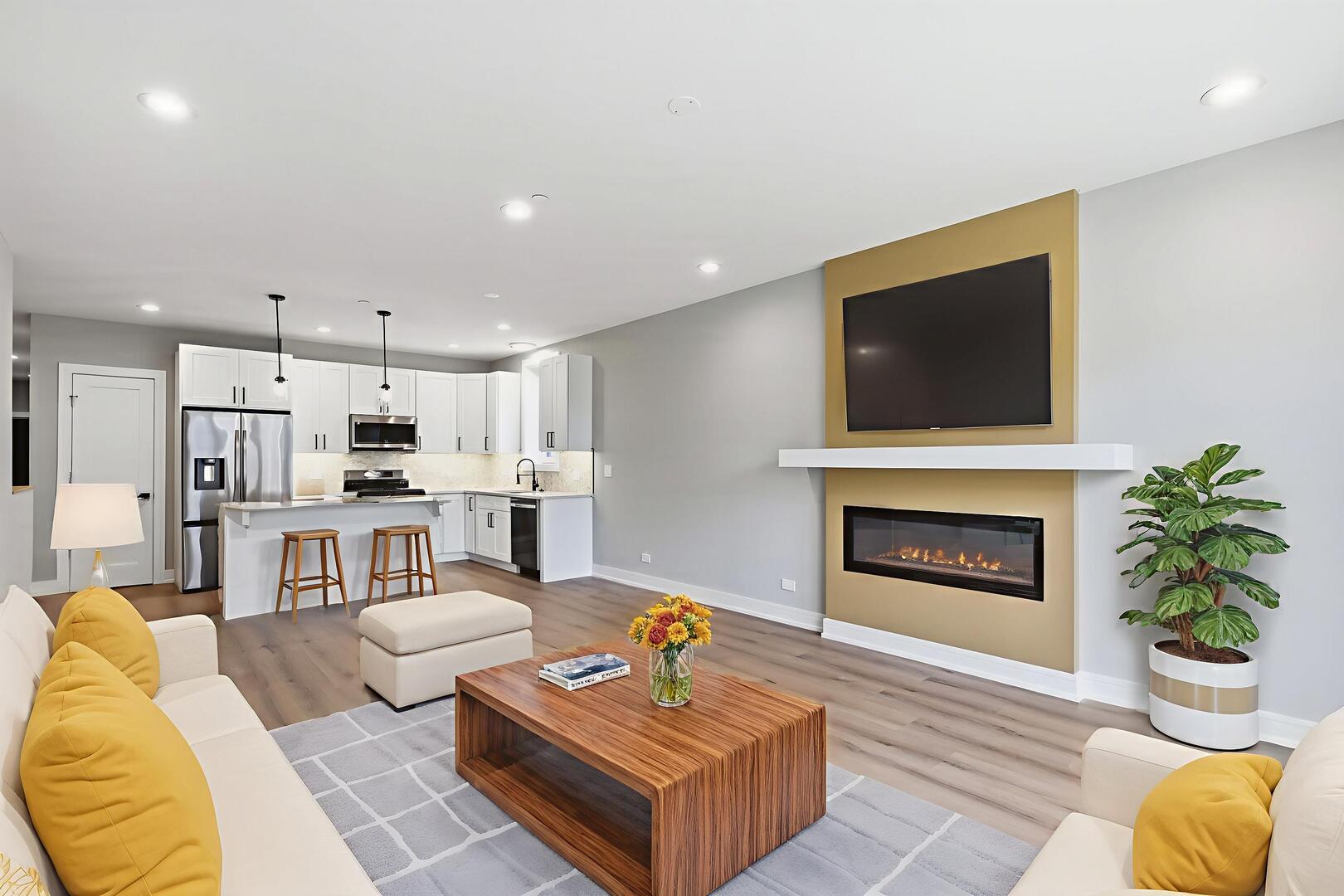 2718 Budd Street River Grove, IL 60171 - Photo 87 of 145 a living room with furniture a fireplace and a flat screen tv