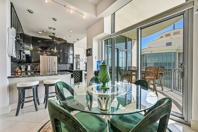 a dining room with furniture