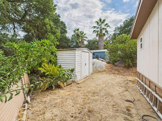 a view of a backyard with potted plants
