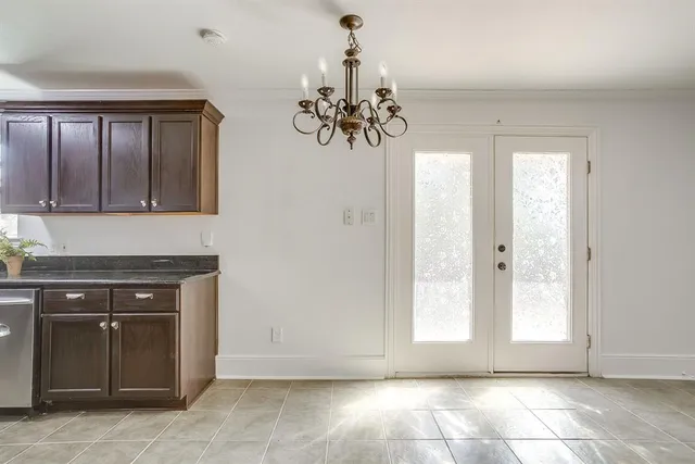 a view of a chandelier in a room