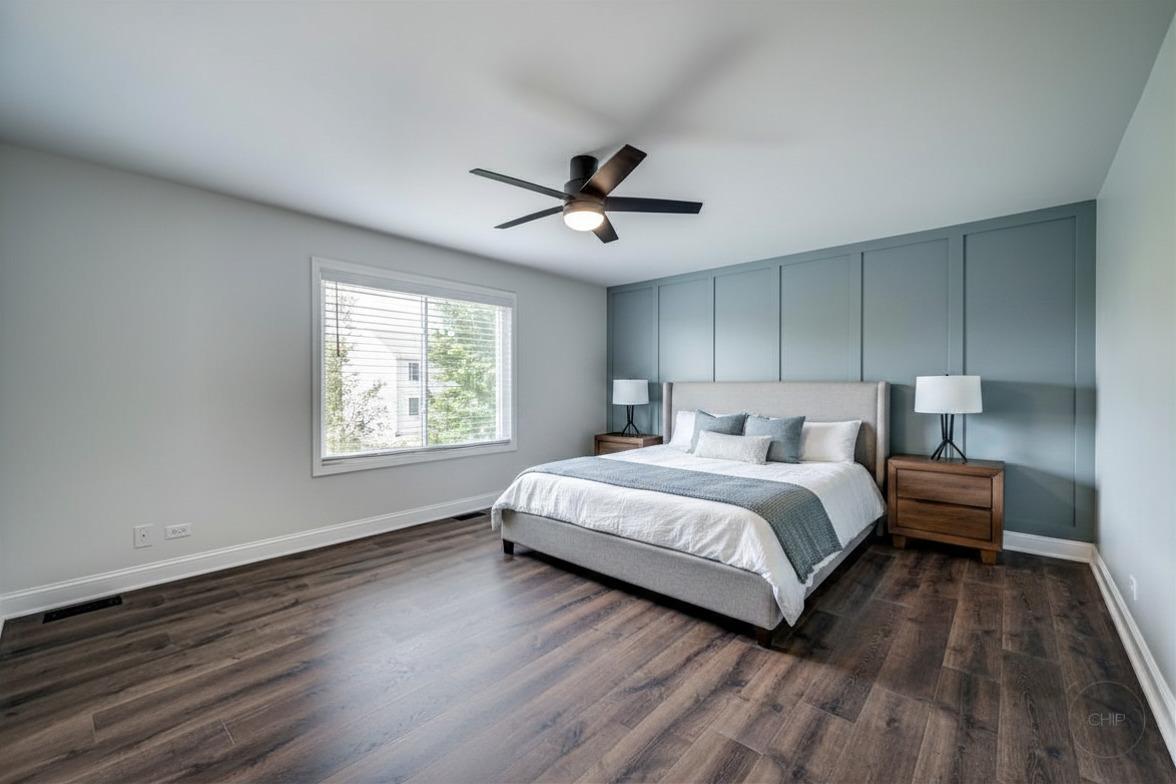 12948 Parterre Place Plainfield, IL 60585 - Photo 23 of 35 a spacious bedroom with a bed and a ceiling fan
