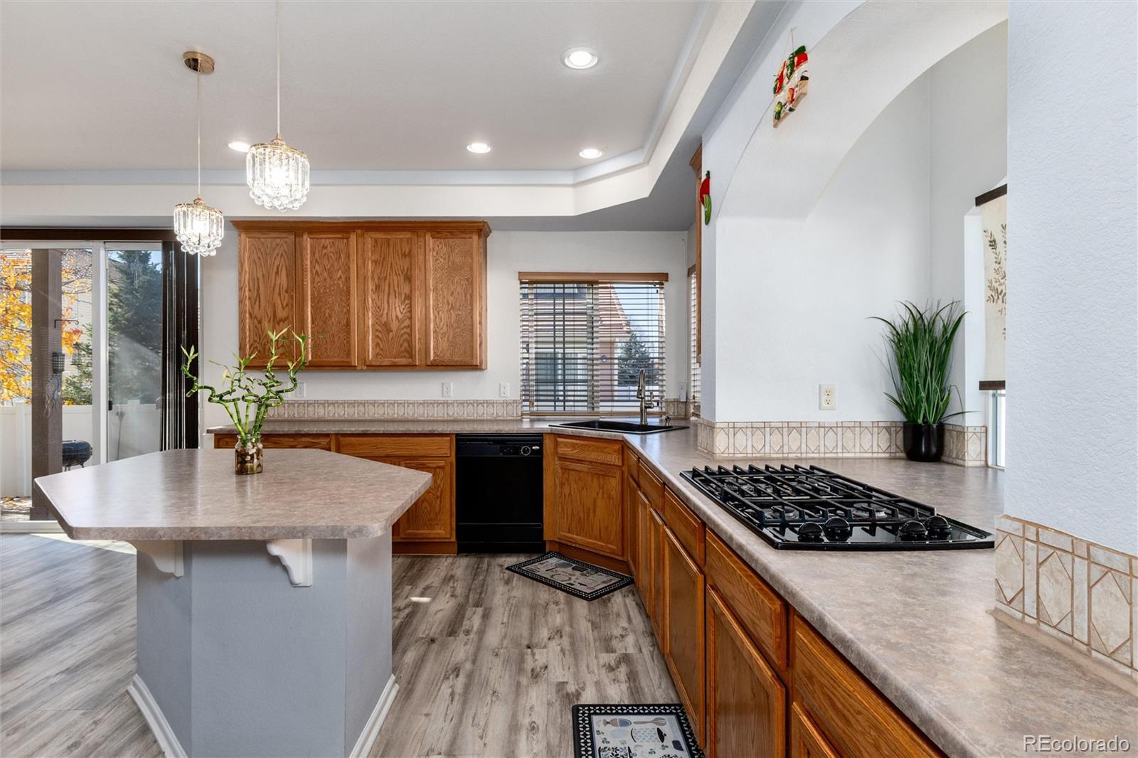 5293 Malaya Street Denver, CO 80249 - Photo 20 of 44 a kitchen with stainless steel appliances granite countertop a sink stove and cabinets