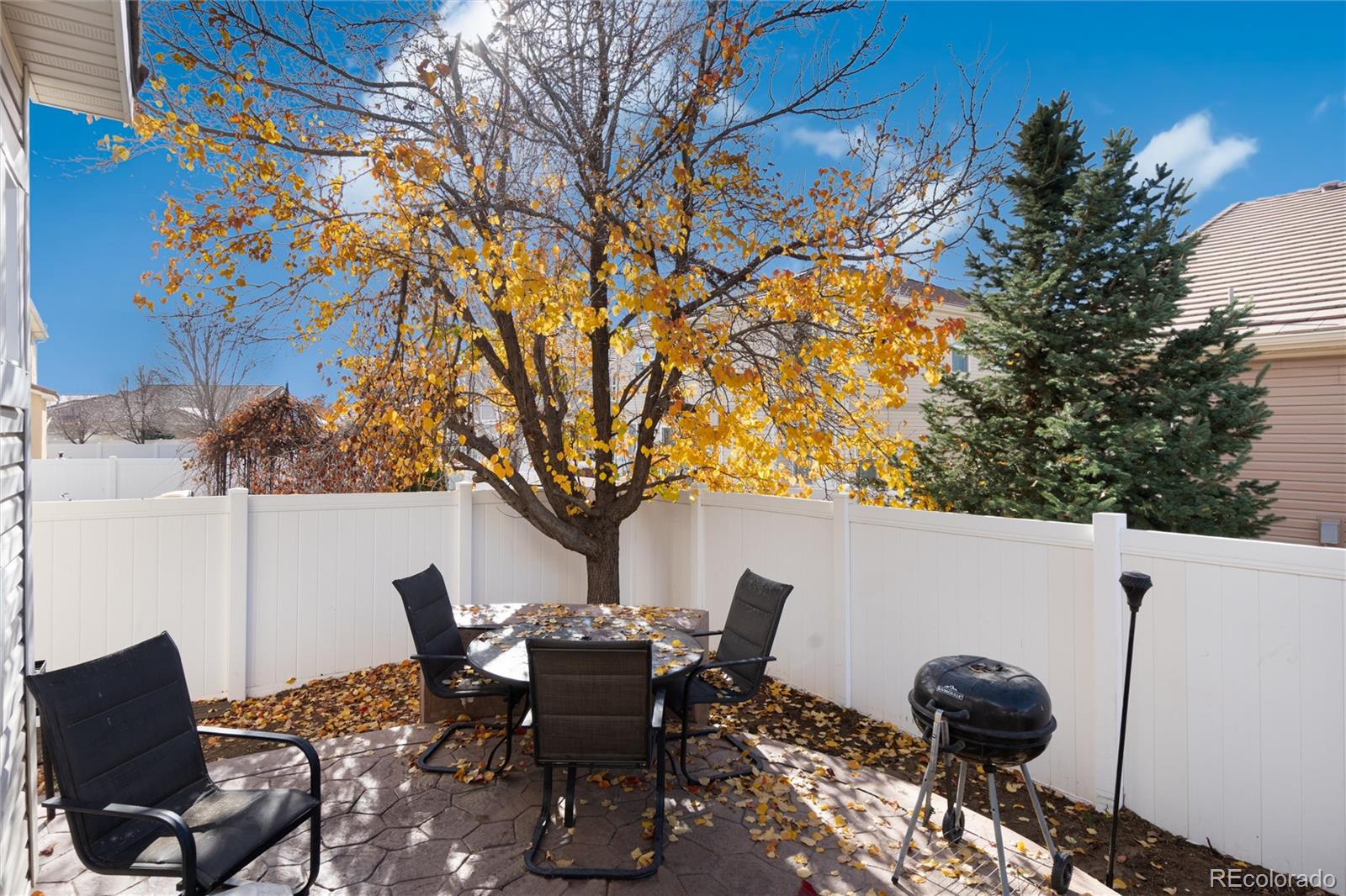 5293 Malaya Street Denver, CO 80249 - Photo 40 of 44 a view of a chairs and table in the back yard of the house