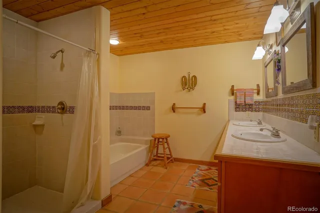a bathroom with a sink and shower