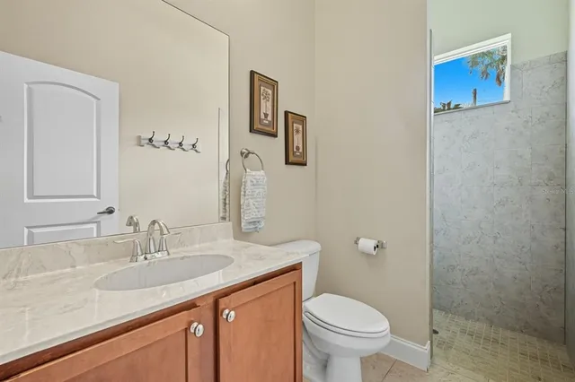 a view of a park with large trees