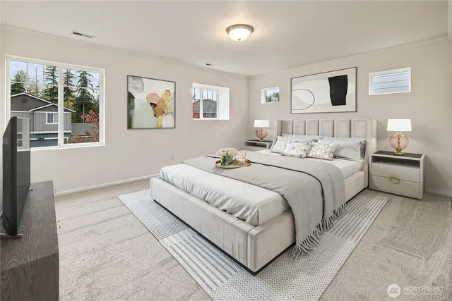 a spacious bathroom with a granite countertop sink a mirror and a bathtub