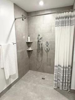 a bathroom with a shower
