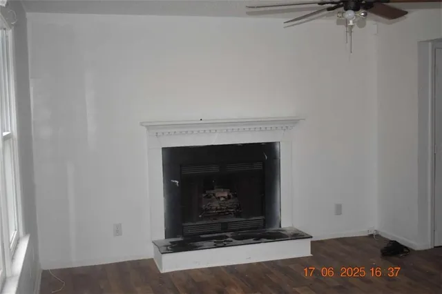 a living room with a fireplace