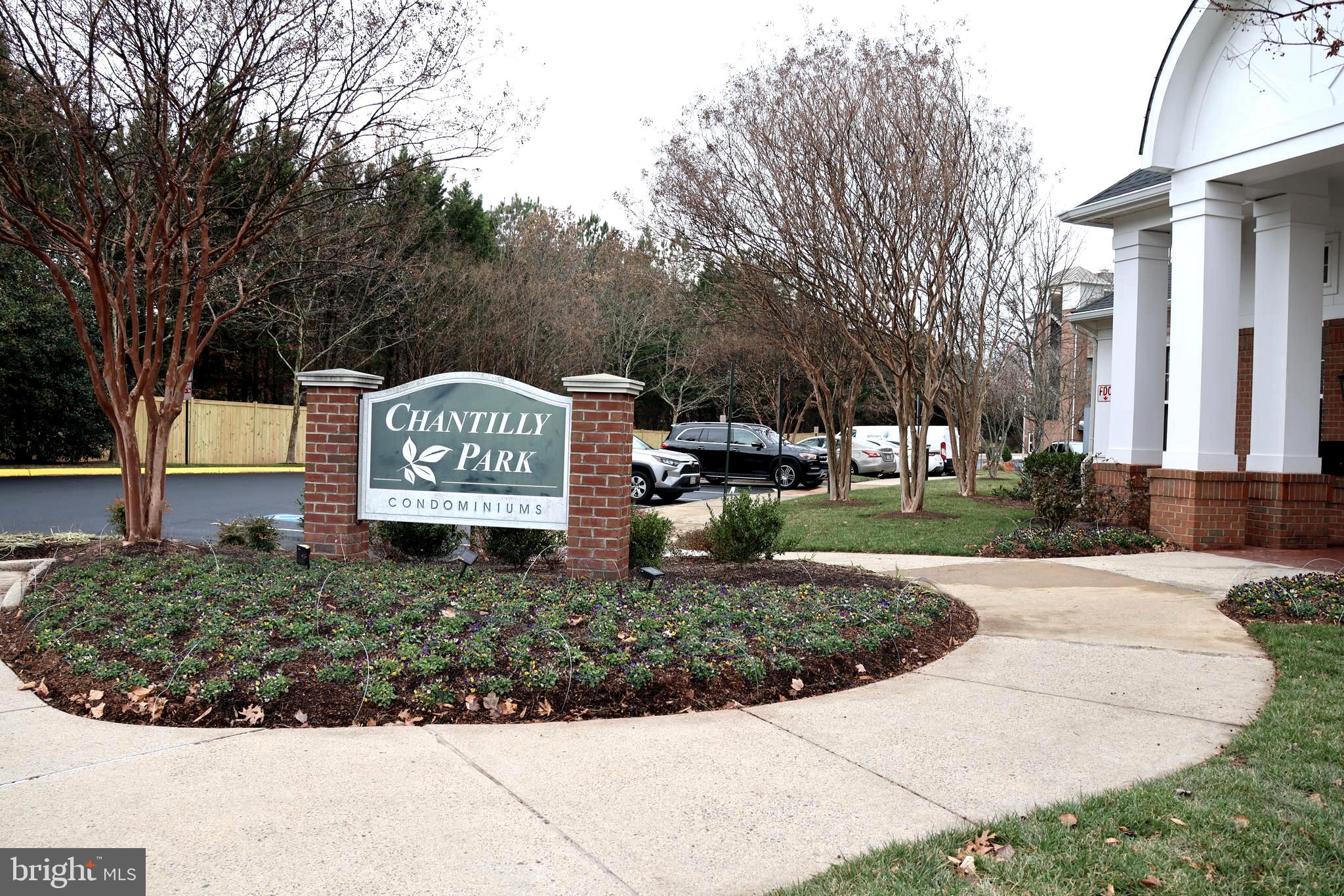 a view of a park that has a sign on it