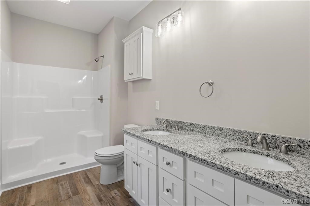 3734 Fredericks Hall Road Mineral, VA 23117 - Photo 8 of 9 a bathroom with a granite countertop sink a toilet and shower
