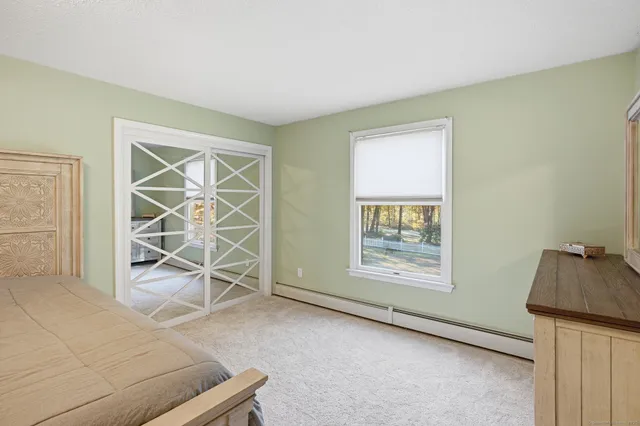 a bedroom with a bed and a cabinets