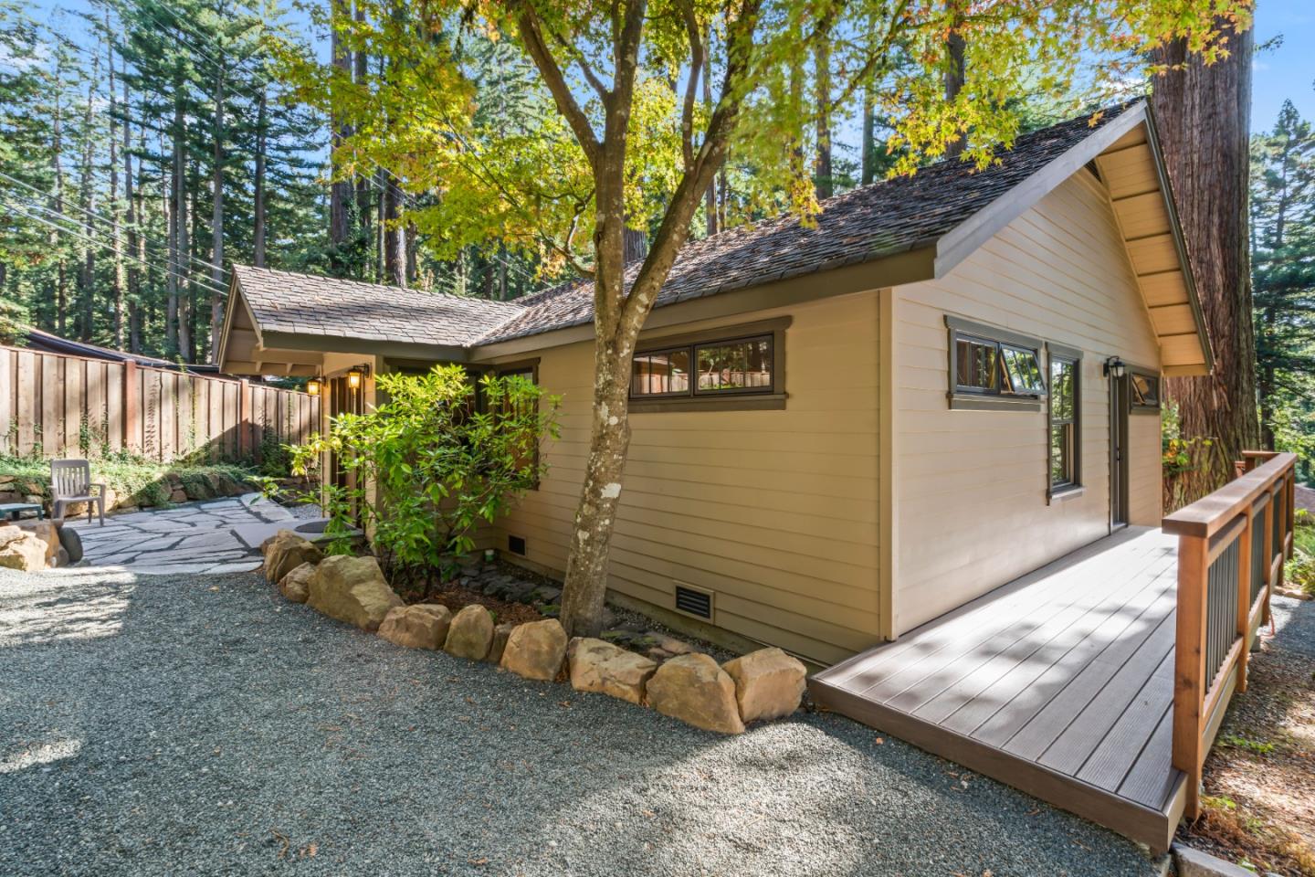 126 Filbert Road Woodside, CA 94062 - Photo 49 of 61 a backyard of a house with lots of green space