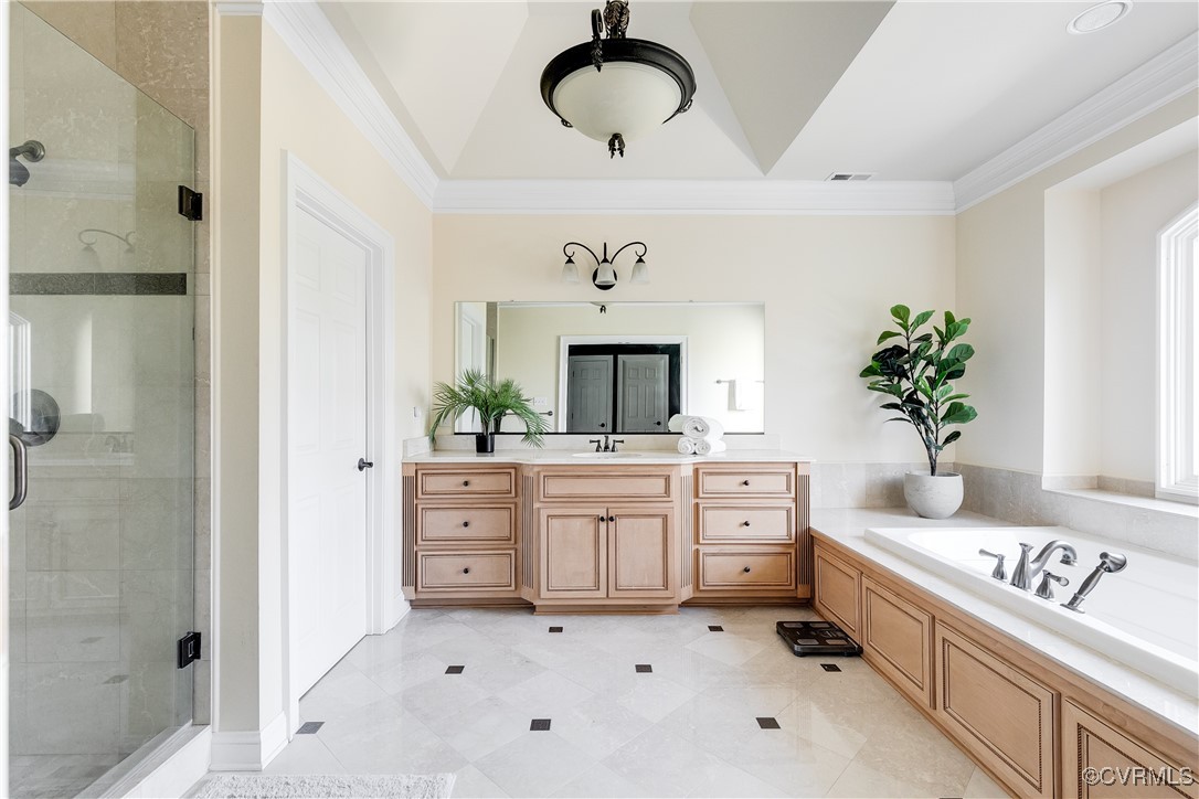 521 Raleigh Manor Road Henrico, VA 23229 - Photo 23 of 46 a spacious bathroom with a granite countertop sink and a mirror