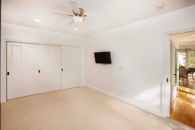 a view of a patio in backyard