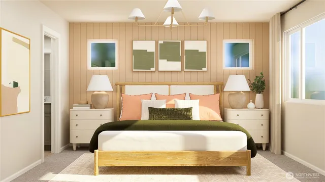 a bedroom with a bed wooden floor and window