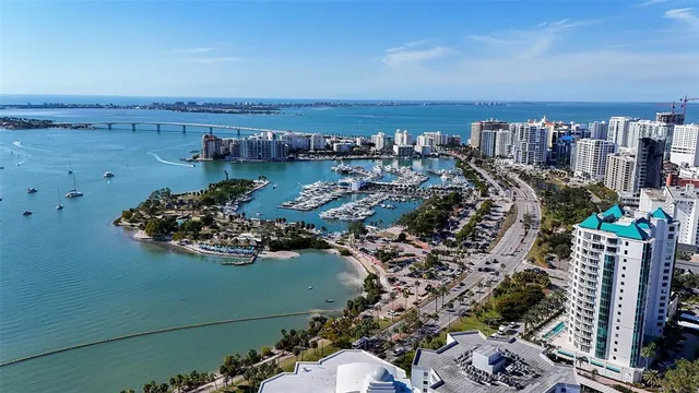 a view of a city and ocean view