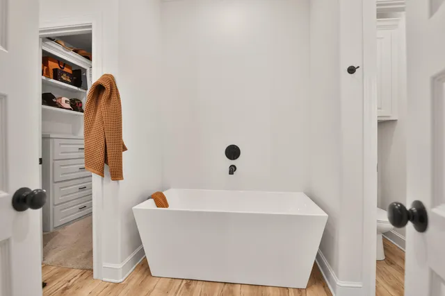 a bathroom with a bathtub