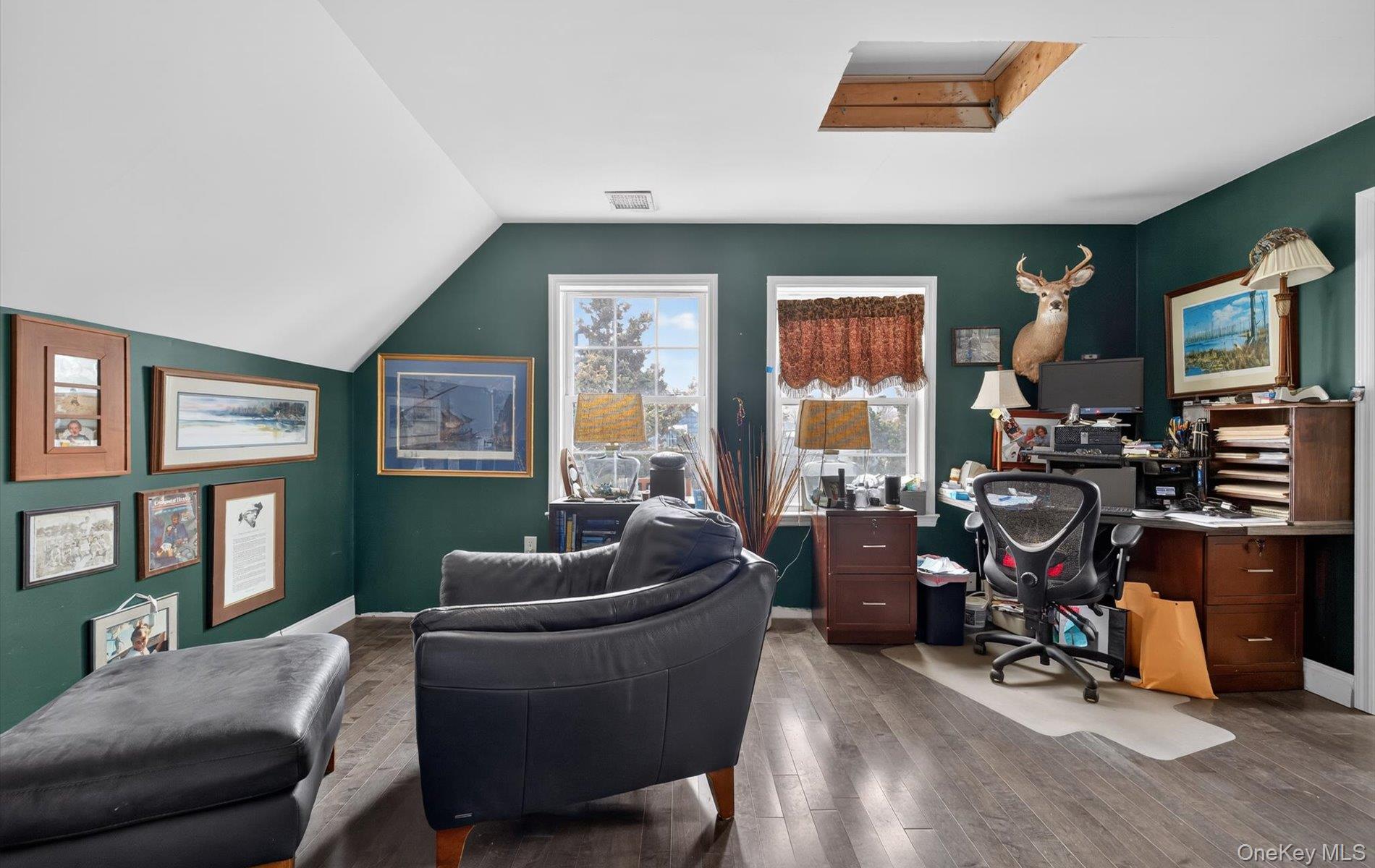 108 Awixa Avenue Bay Shore, NY 11706 - Photo 29 of 47 Home office featuring hardwood / wood-style floors and lofted ceiling