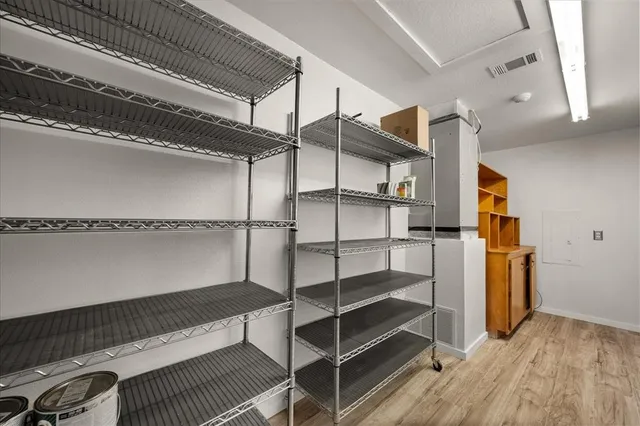 a view of walk in closet with empty racks