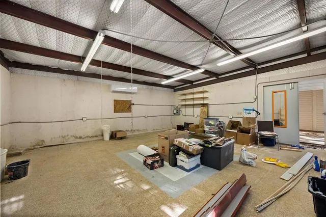 a view of a storage room with furniture