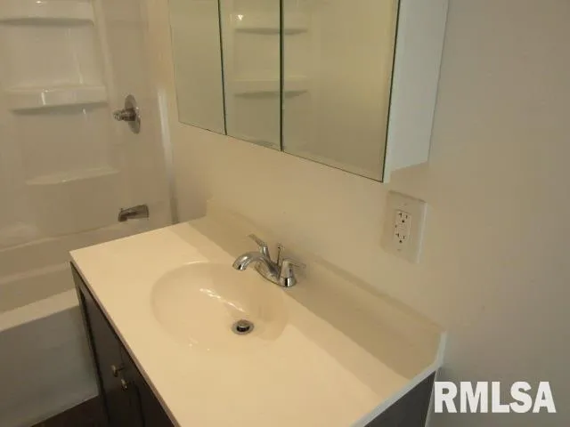 a bathroom with a sink and a shower