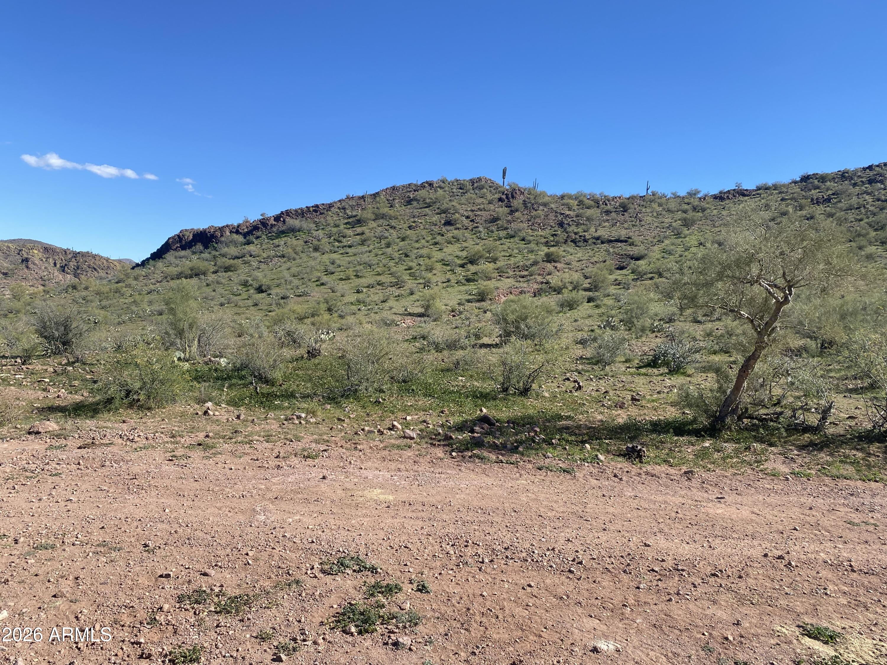 37750 Cow Creek Road, Unit D Morristown, AZ 85342 - Photo 3 of 35 a view of a dry field with mountains in the background