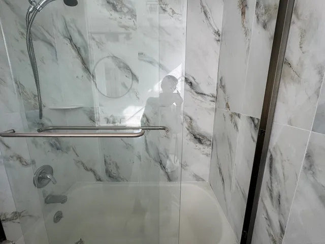 a bathroom with a shower