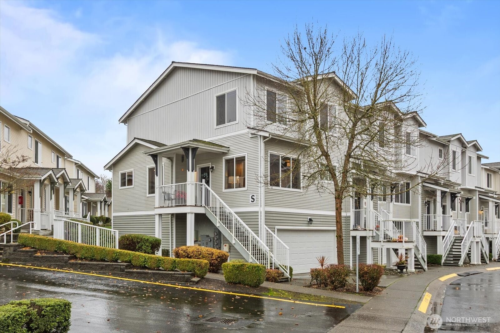 a front view of a large white building