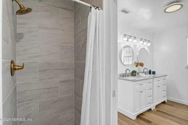 a view of a house with a large window