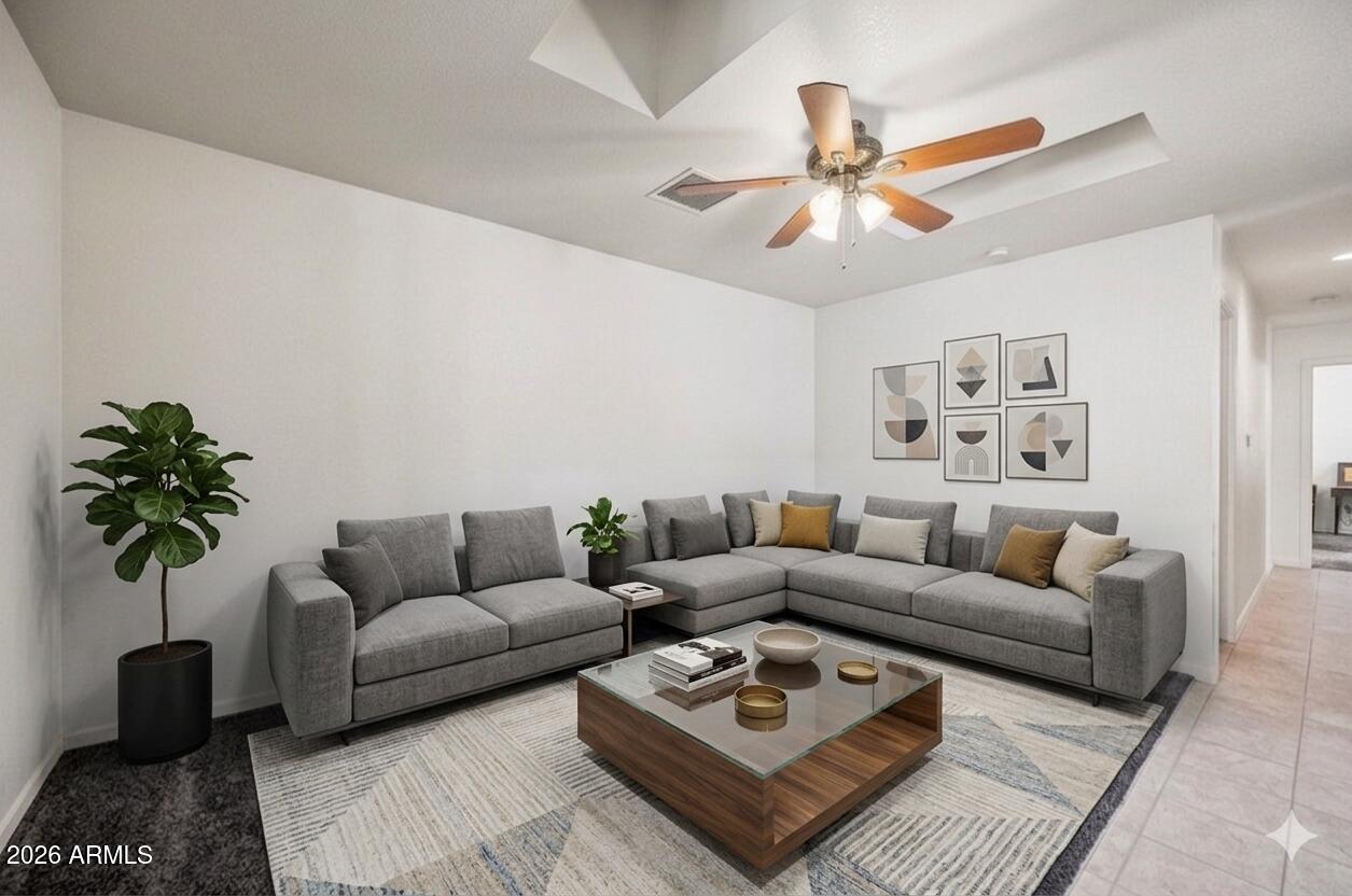 1108 West Mission Lane Phoenix, AZ 85021 - Photo 2 of 30 a living room with furniture a chandelier and a potted plant