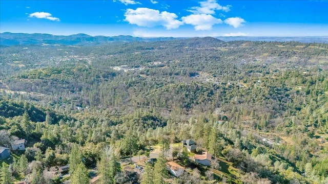 a view of a yard with yellow lighting