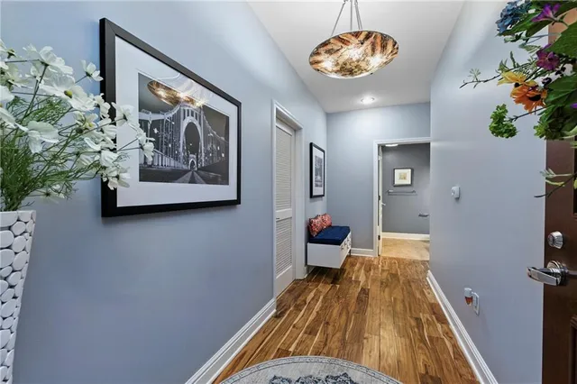 a view of a hallway with workspace