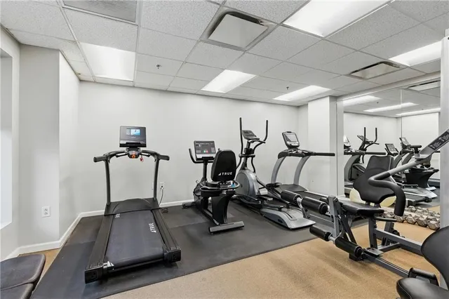 a view of a room with gym equipment
