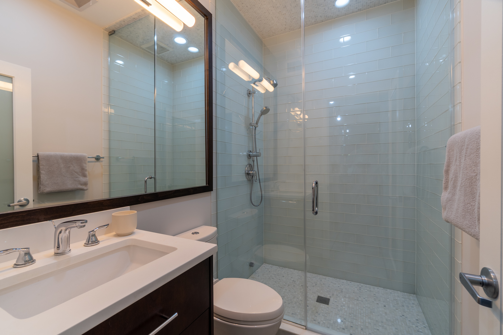 908 North Winchester Avenue Chicago, IL 60622 - Photo 35 of 46 a bathroom with a sink toilet a mirror and shower