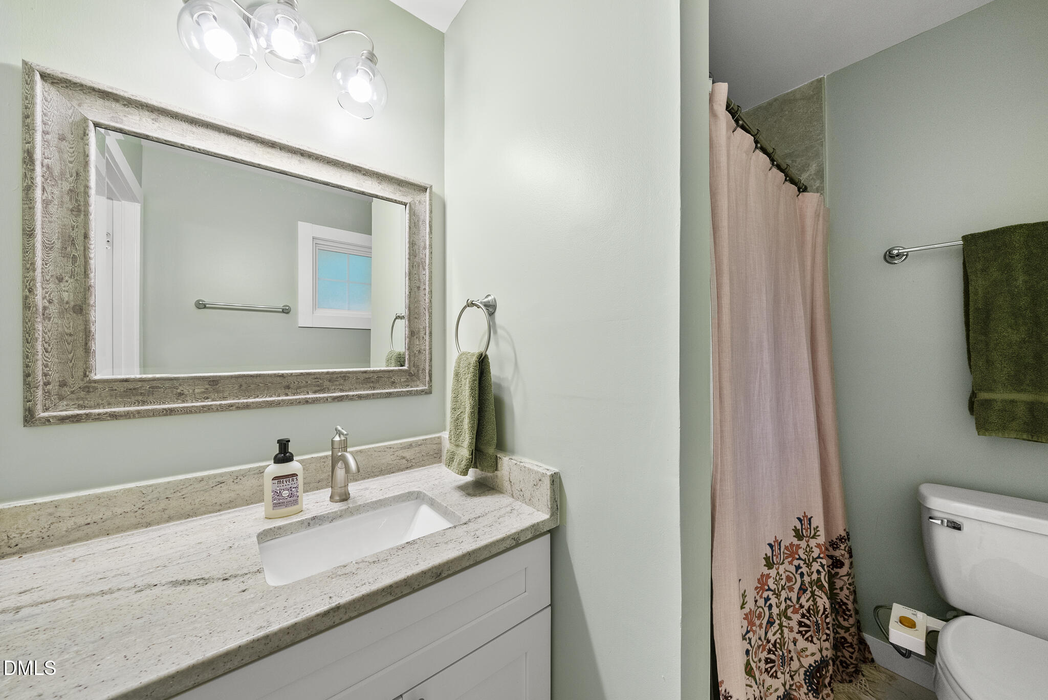 1002 Bacon Street Durham, NC 27701 - Photo 16 of 25 a bathroom with a granite countertop sink mirror and a toilet