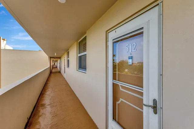 a hallway with seating space