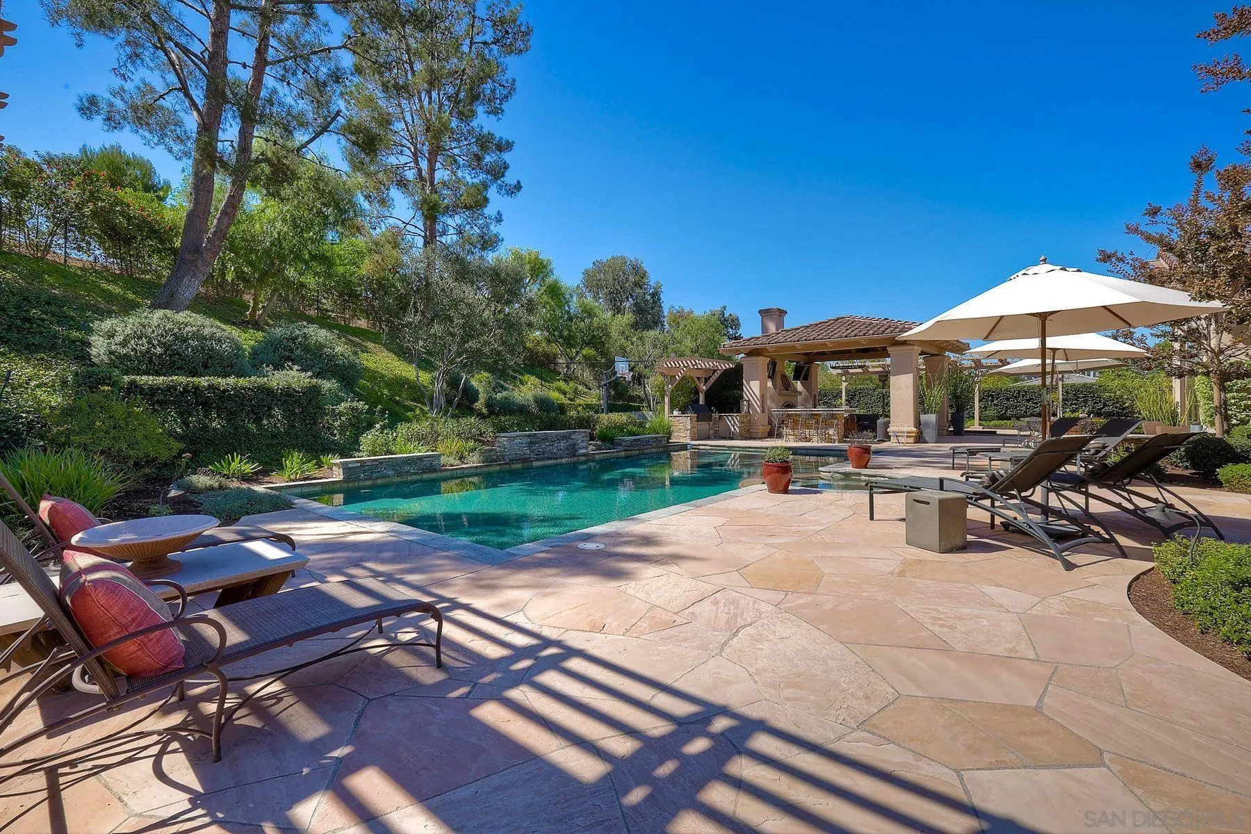 17732 Vineyard Lane Poway, CA 92064 - Photo 35 of 63 a view of backyard with outdoor seating and trees