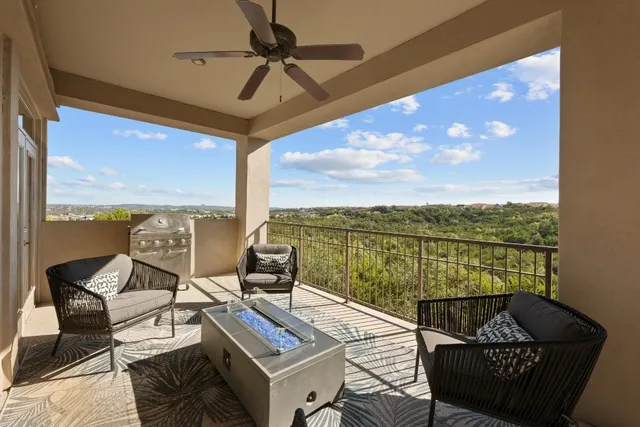 a terrace view with seating space