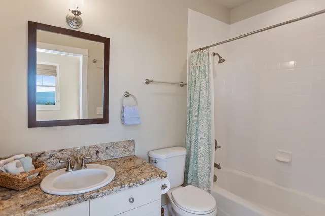 a bathroom with a sink toilet a shower and a mirror