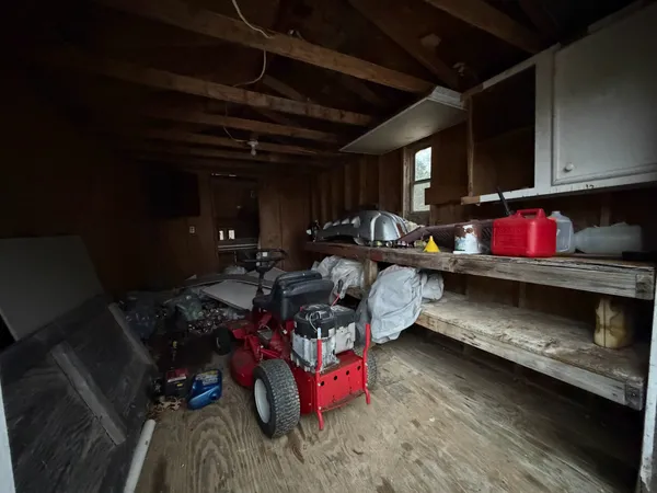 a storage room with furniture