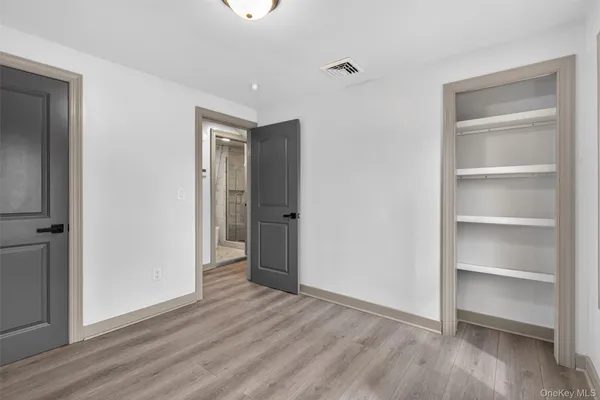 a view of an empty room with a closet