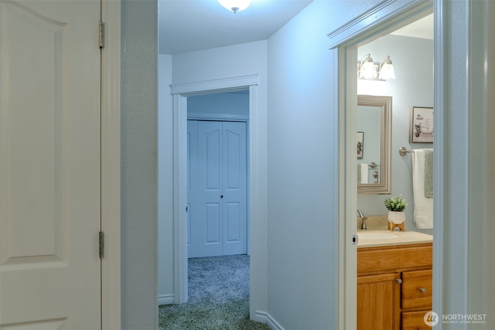 121 East Stavis Road Shelton, WA 98584 - Photo 8 of 35 a bathroom with a sink and mirror with shower