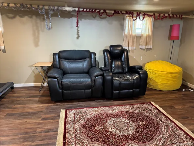 a living room with furniture and a rug