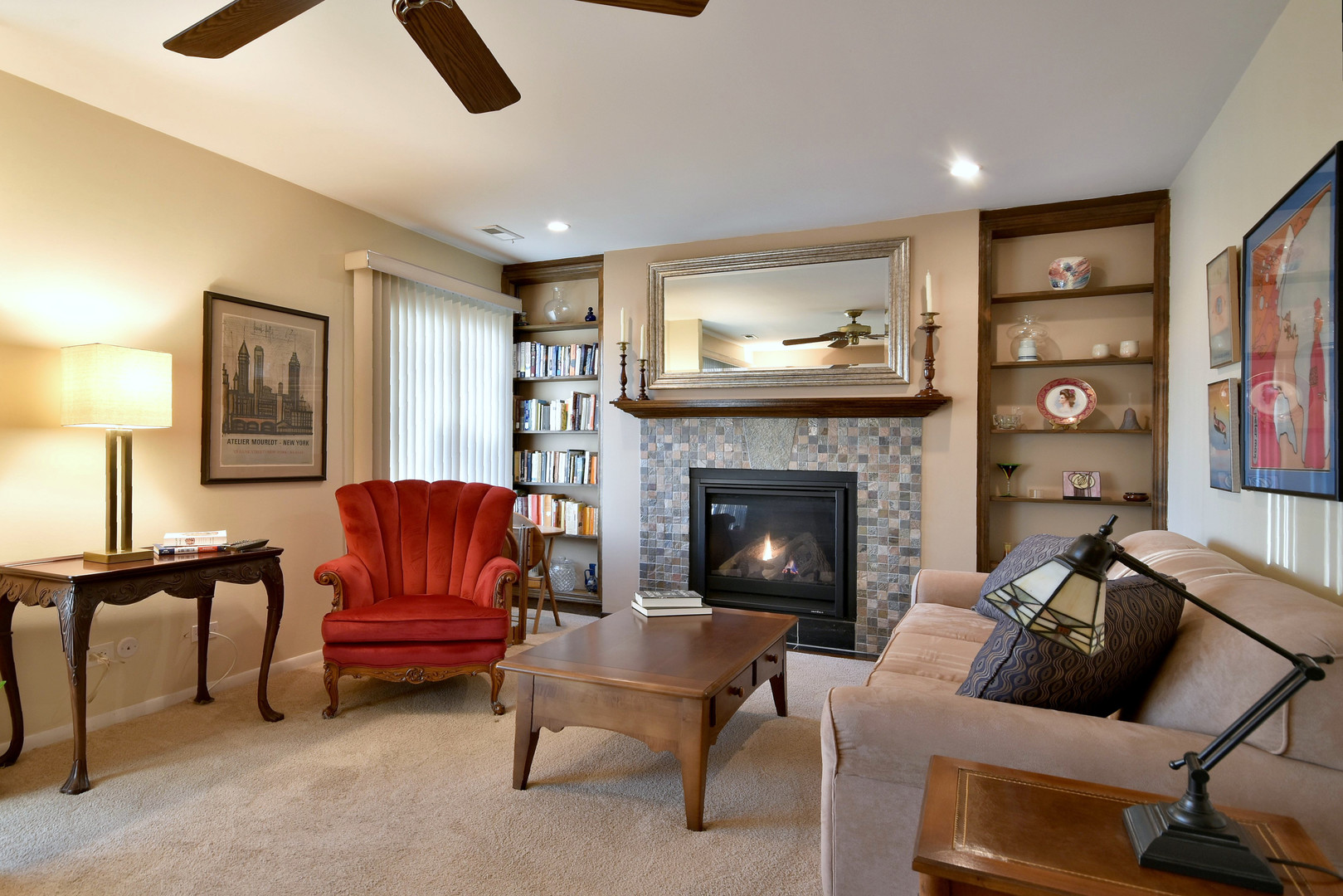 1652 Dover Court, Unit B Wheaton, IL 60189 - Photo 6 of 29 a living room with furniture and a fireplace